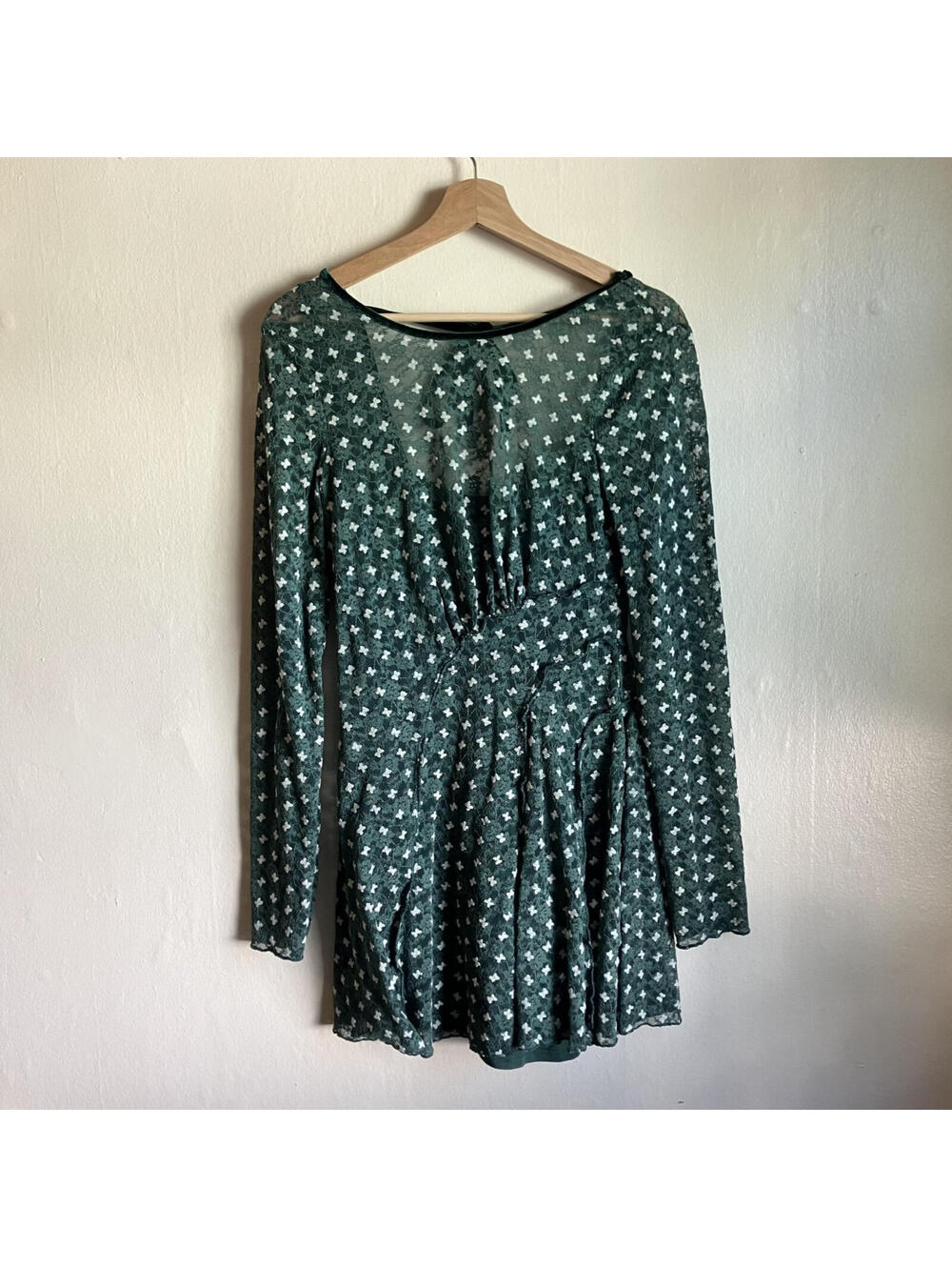 Fairy Free People Lace Velvet Floral Open Back Mini Skater Dress Medium Goblin
